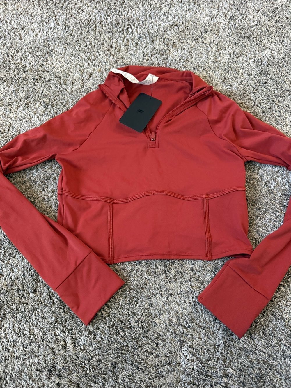 Fabletics Red Half-Zip Long Sleeve Crop Top